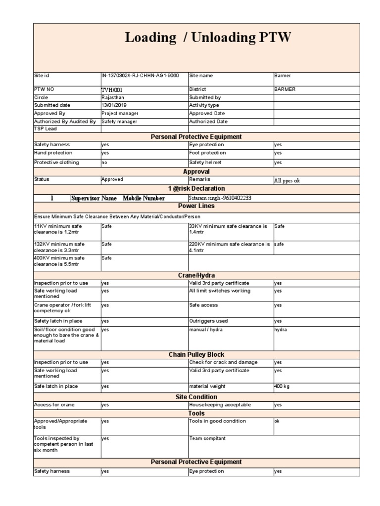 Unloading Permit and Safety Checklist | PDF | Crane (Machine ...