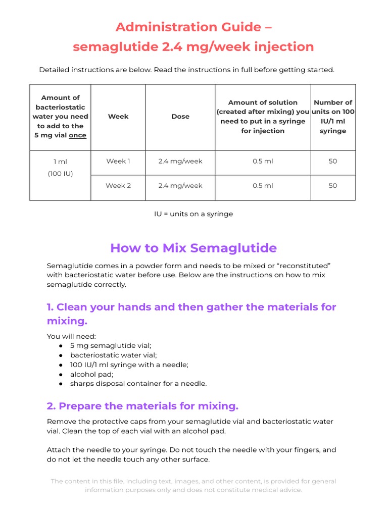 how much bacteriostatic water to mix with 20mg of semaglutide Peptide Reconstitution Calculator: BAC ml Units How to reconstitute semaglutide: complete