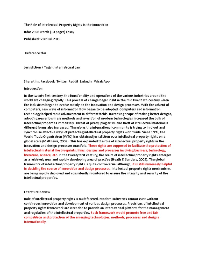 Intellectual Property Rights and Innovation | PDF | Intellectual ...