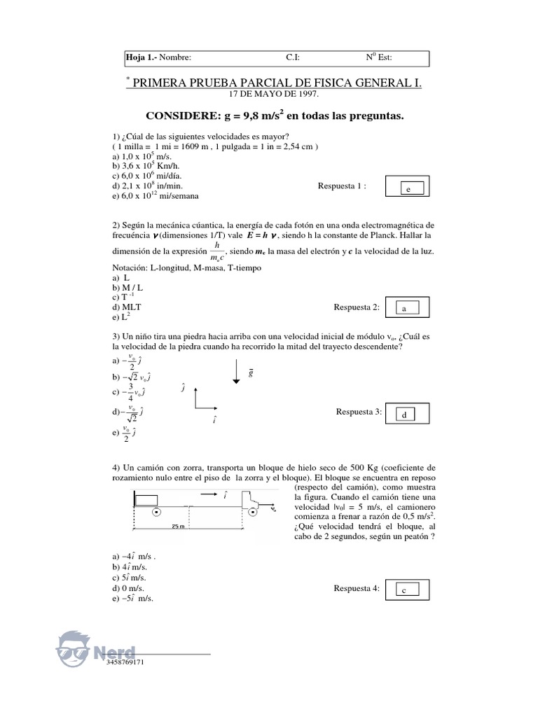 Primera Prueba Parcial de Física General I | PDF | Fricción | Fuerza
