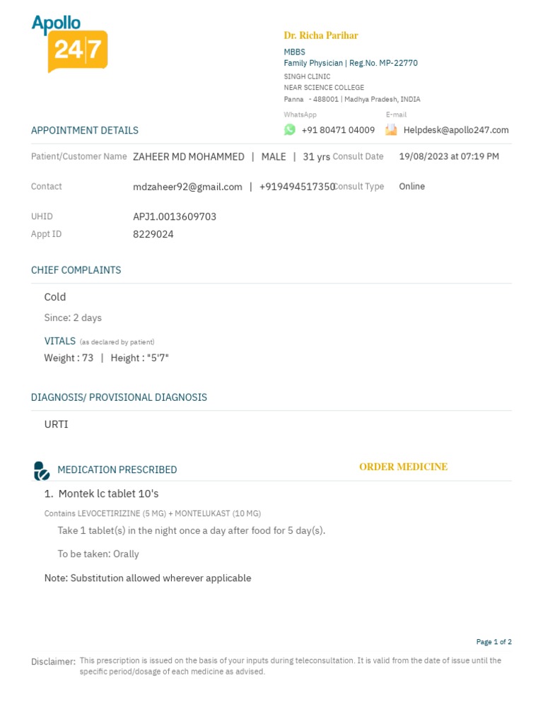 PRESCRIPTIONZHR | PDF | Medical Prescription | Family Medicine