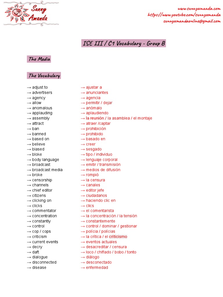 Vocabulario C1: Los Medios de Comunicación | PDF | Comunicación humana ...
