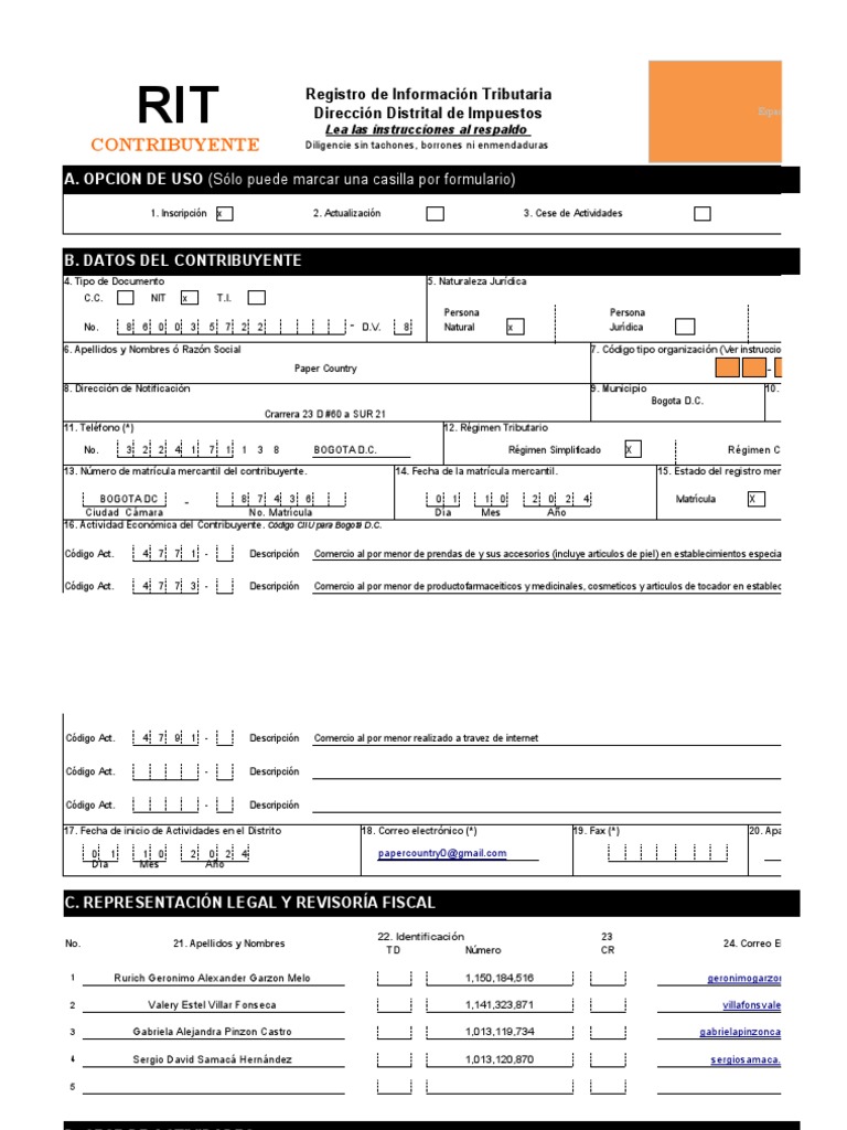 Registro de Información Tributaria RIT | PDF