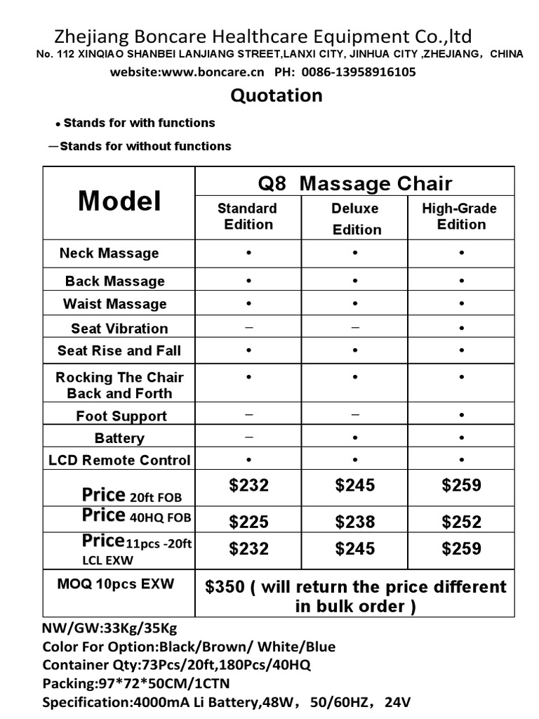 Q8 Massage Chair Price Boncare 2023 PDF