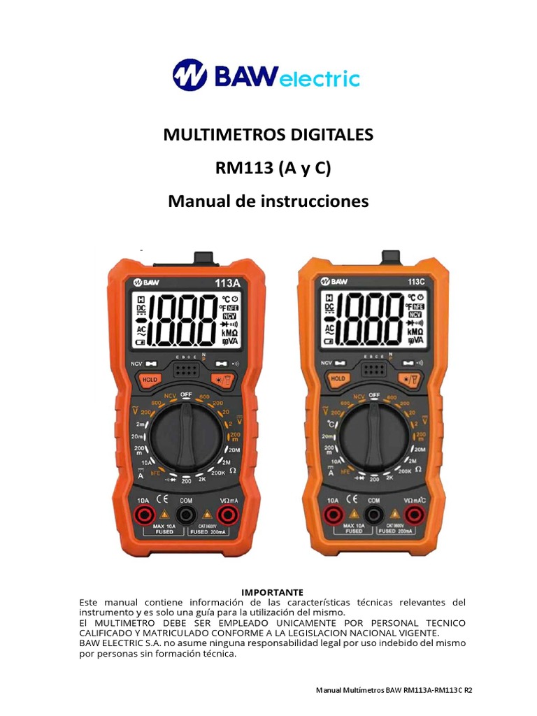 Manual Multímetro Digital BAW RM113 | PDF | Electricidad | Ingenieria ...