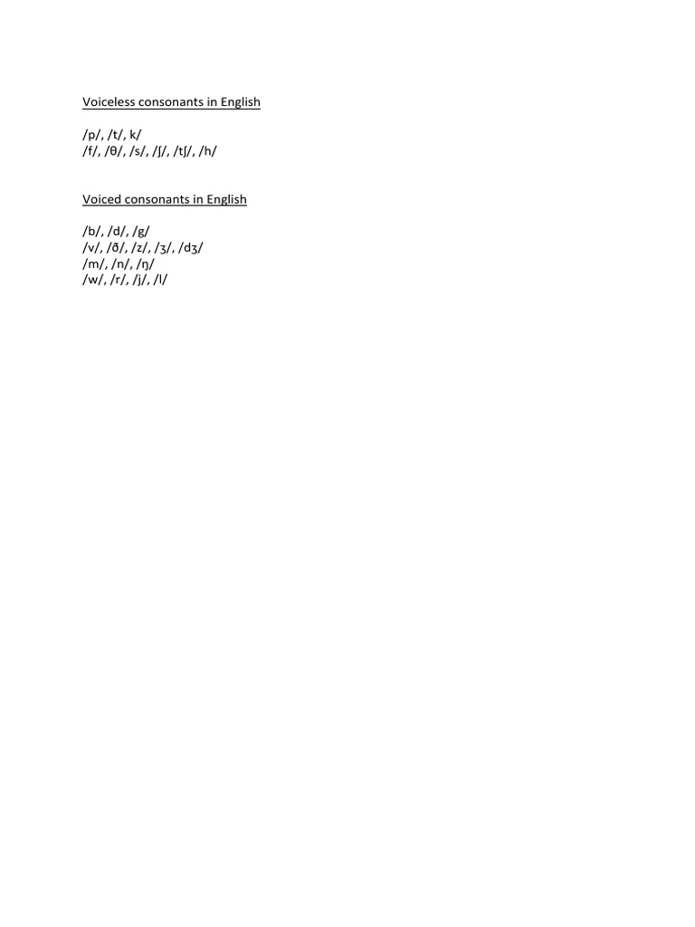 List of Voiced and Voiceless Consonants in English | PDF