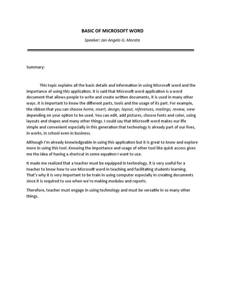 Basic Of Microsoft Word Pdf