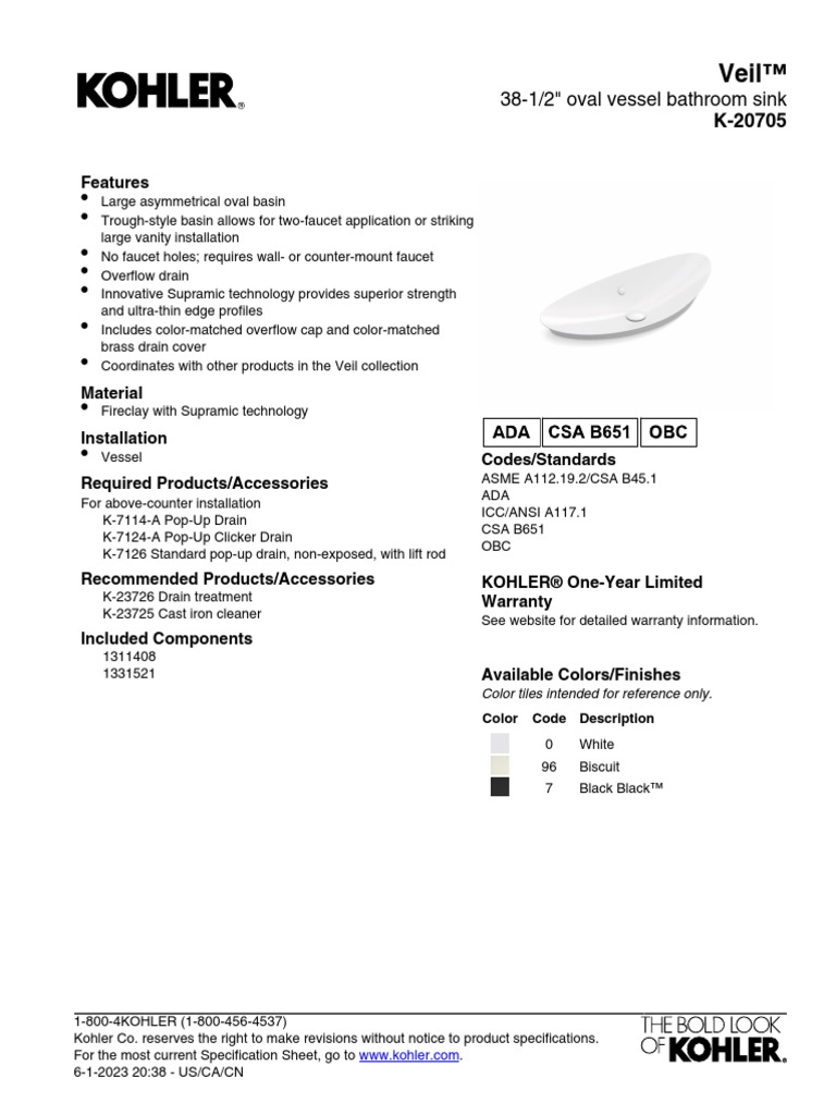 K20705 Spec USCA Kohler en PDF Manufactured Goods Materials