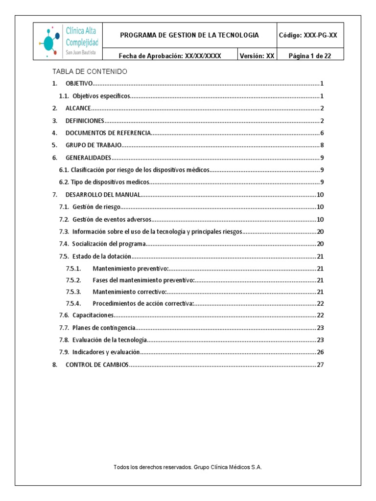 Programa Gestion de La Tecnologia | PDF | Dispositivo médico ...
