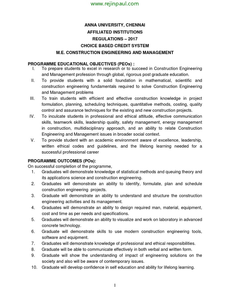 Anna University, Chennai Affiliated Institutions Regulations 2017 Choice Based Credit System M