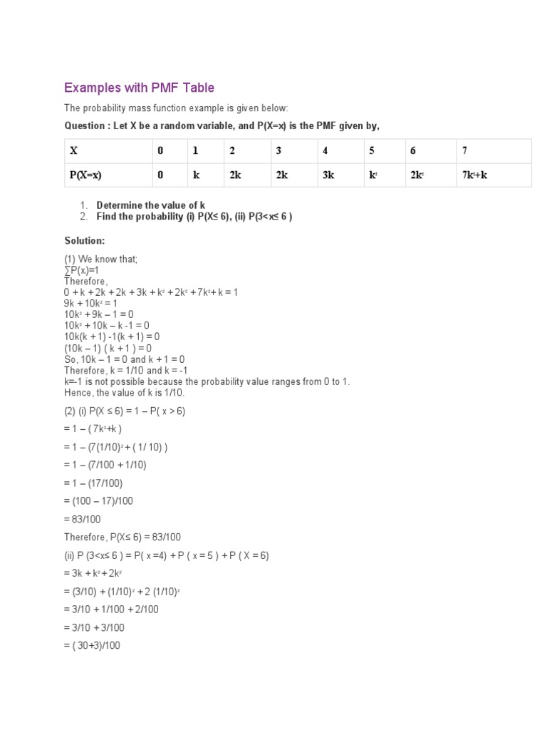Examples With PMF Table | PDF