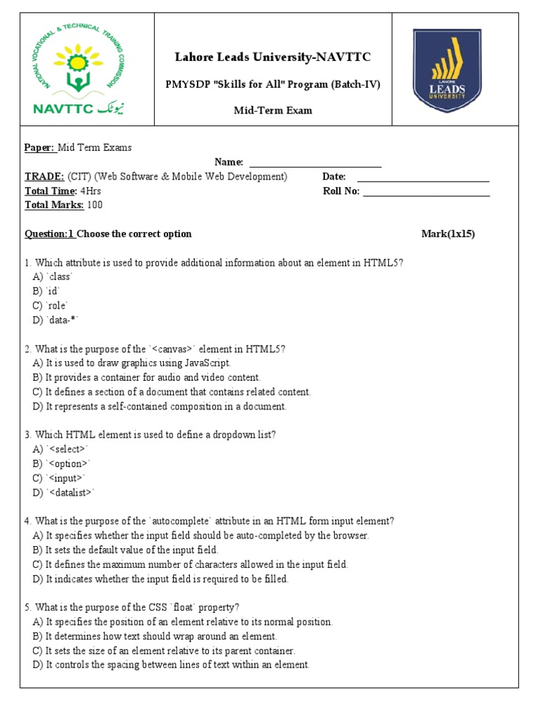 Mid Exam Download Free Pdf Html5 Software Engineering