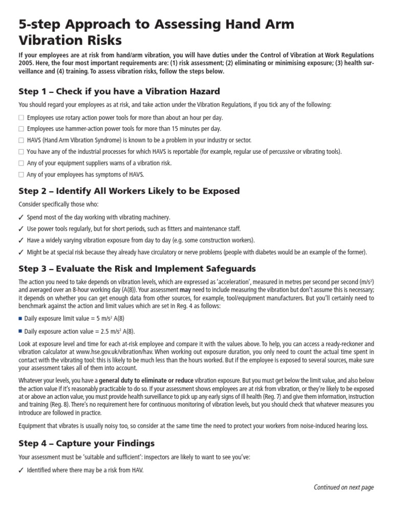 Hand-Arm Vibration Risk Assessment Guide | PDF | Risk | Occupational ...