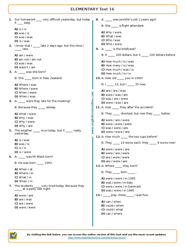 English Grammar Test for Beginners | PDF