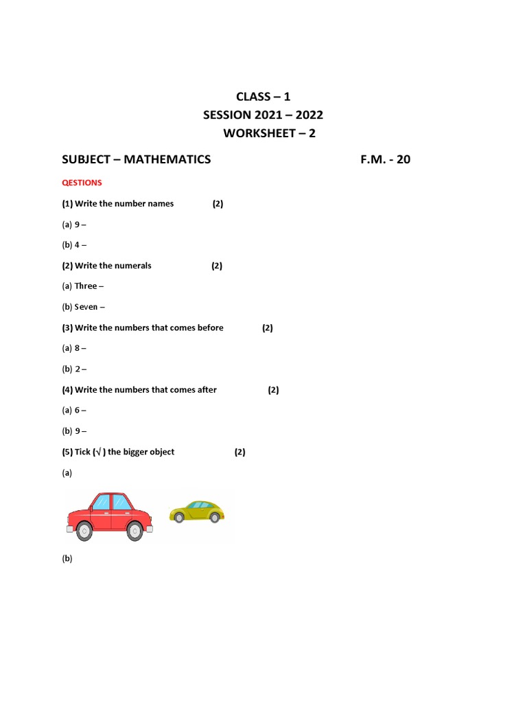 Class 1 worksheet-2 | PDF