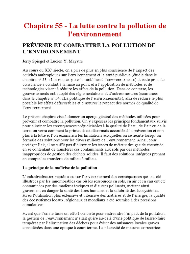 Lutte contre la pollution environnementale | PDF | Pollution de l'air ...