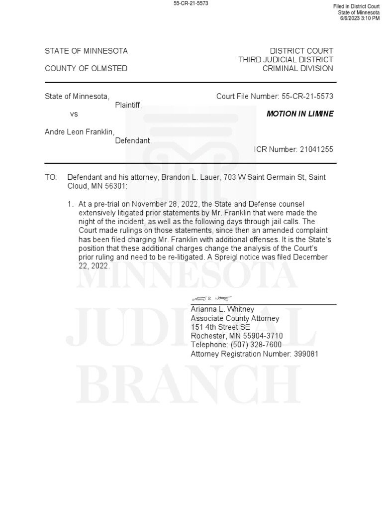 Motion in Limine for Franklin Case | PDF