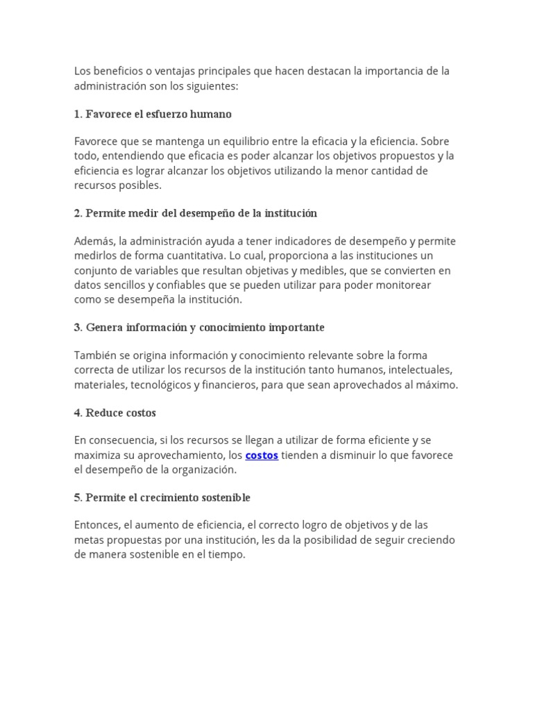 Los beneficios o ventajas principales que hacen destacan la importancia ...