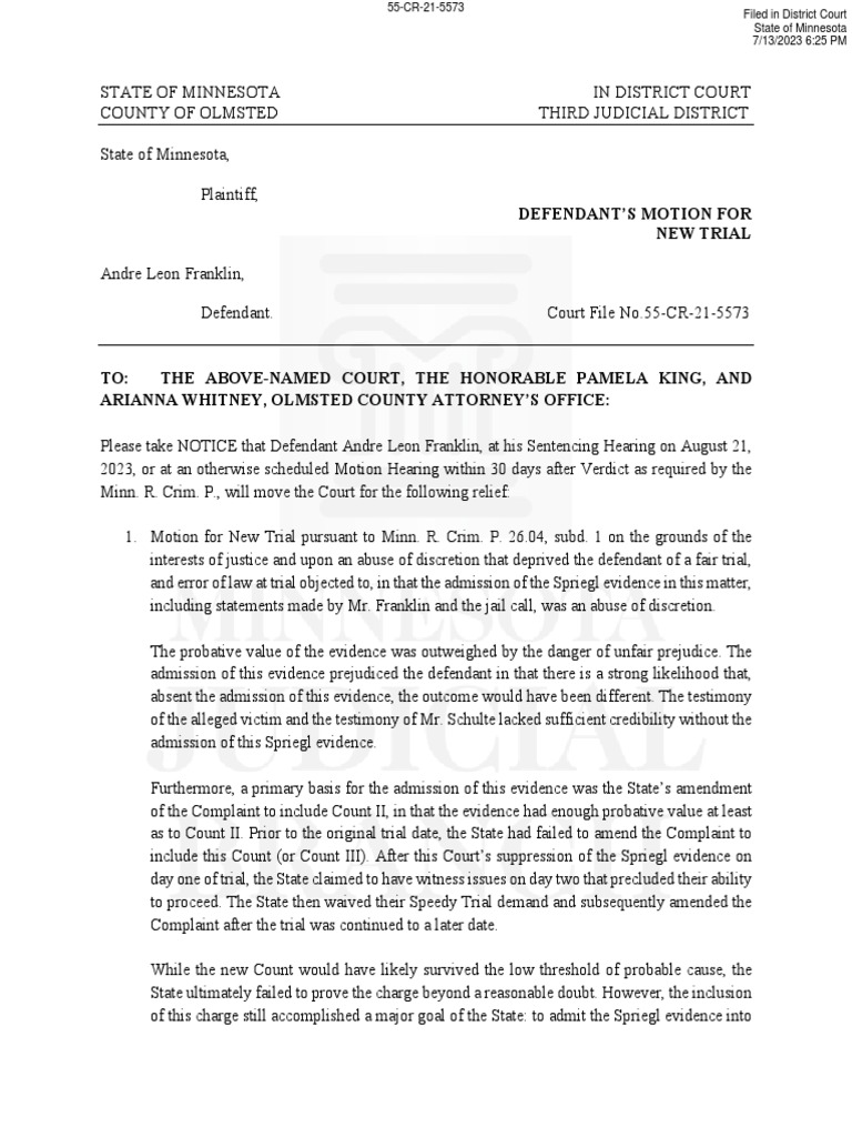 Defendant's Motion For New Trial PDF Relevance (Law) Continuance