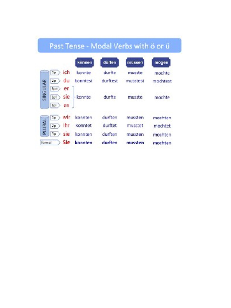 Past Tense German Modal Verbs With Ö or Ü PDF