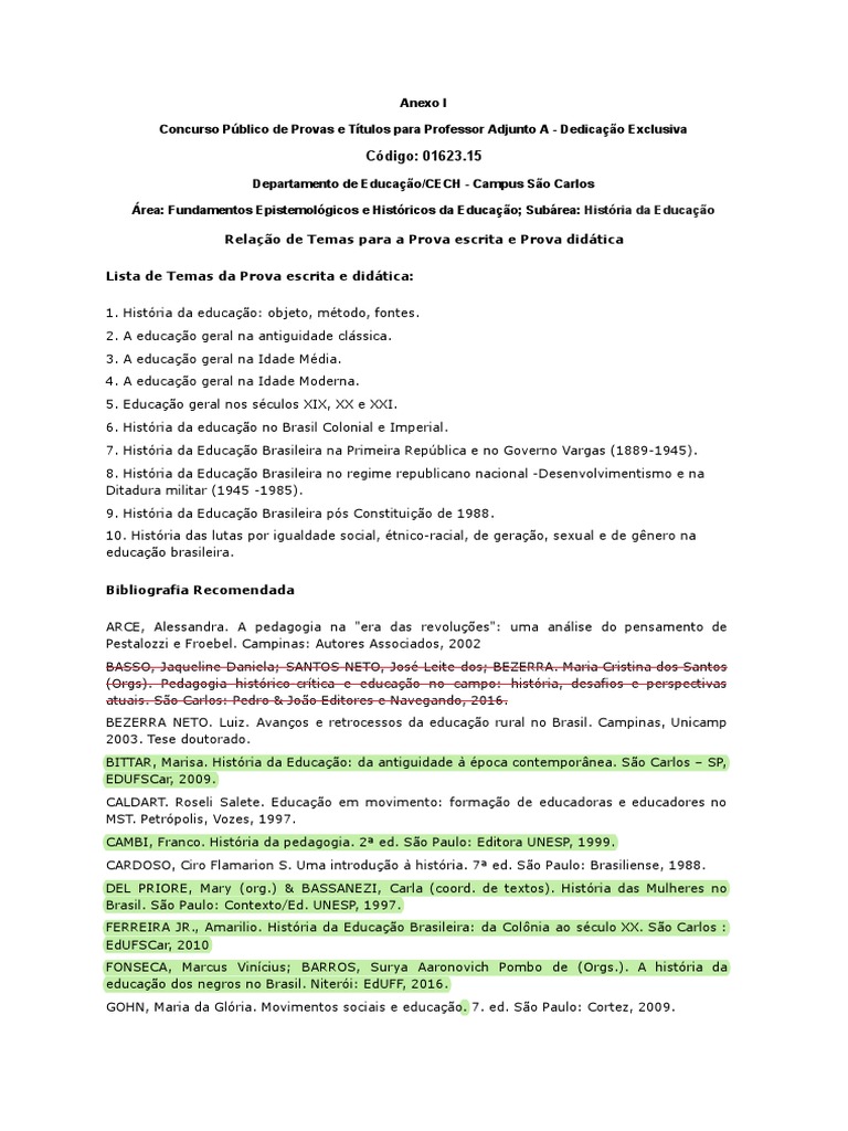 Anexos - Historia Da Educacao | PDF | Brasil | Pedagogia