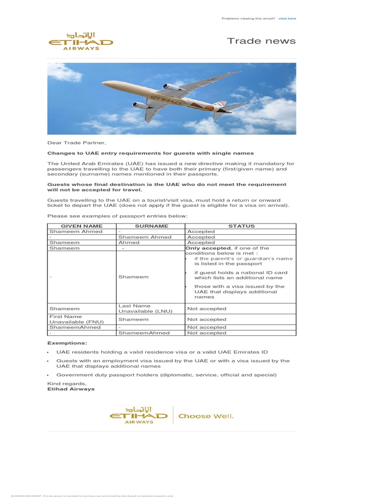 EY_UAE entry requirements for passengers with Single Names_25 Nov'22