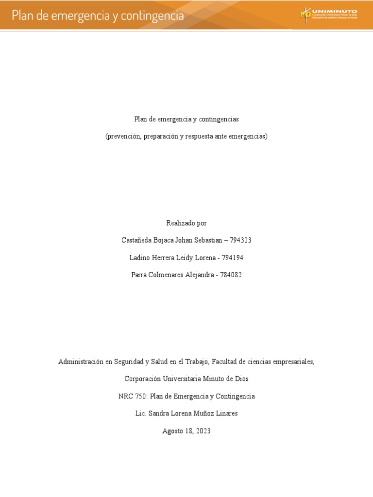 Plan de Emergencia y Contingencias | PDF | Emergencia | Riesgo
