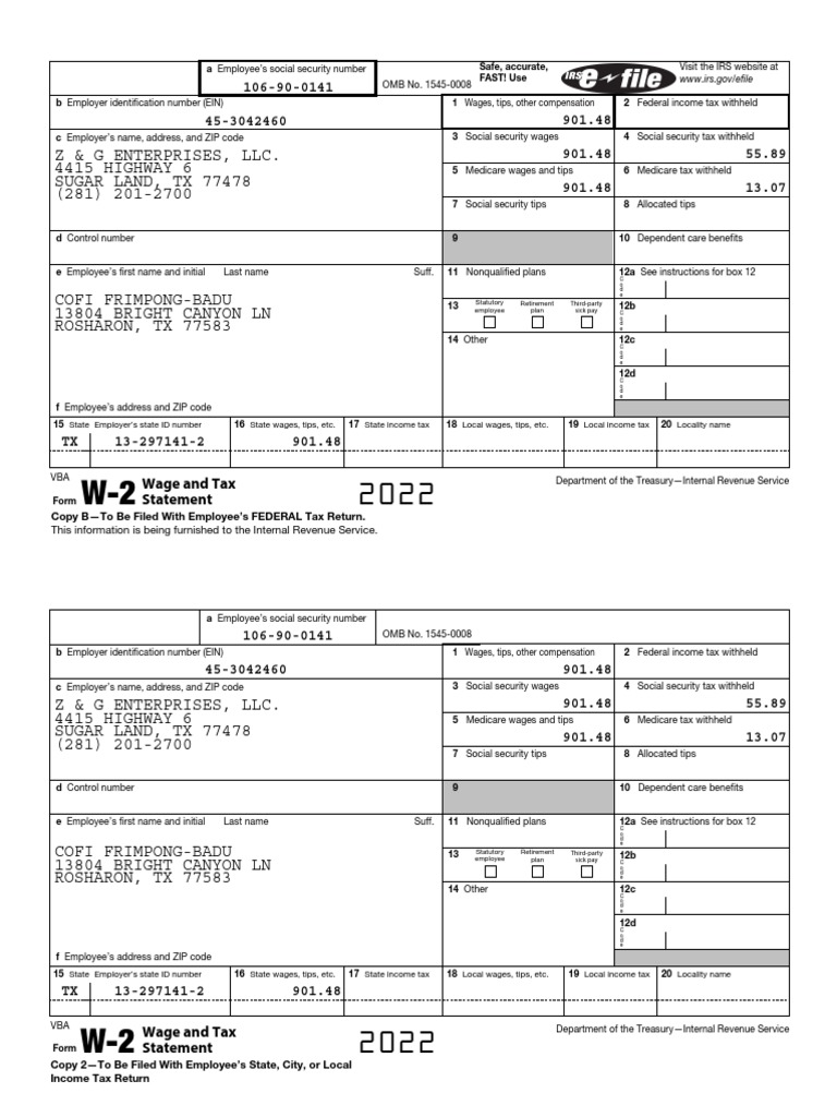 Wage and Tax Statement OMB No. 15450008 Visit The IRS site at
