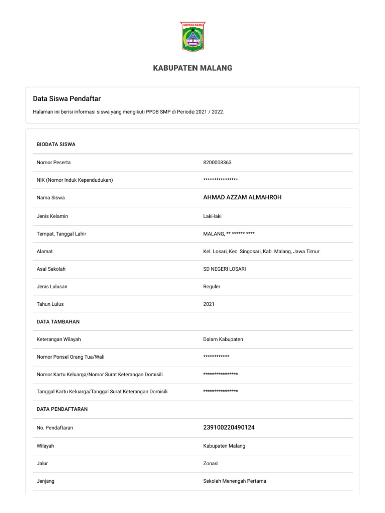 SIAP PPDB Online - Kabupaten Malang | PDF