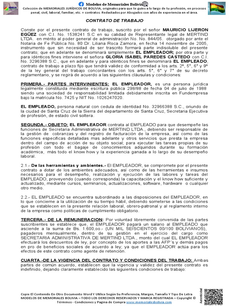 Contrato de Trabajo | PDF | Derecho laboral | Business