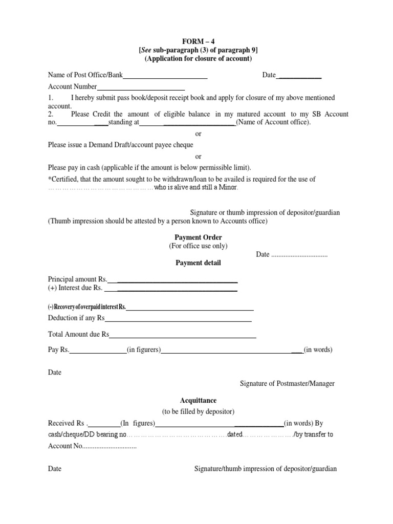 SSA FORM 4 ClosureofAccount Download Free PDF Cheque Payments