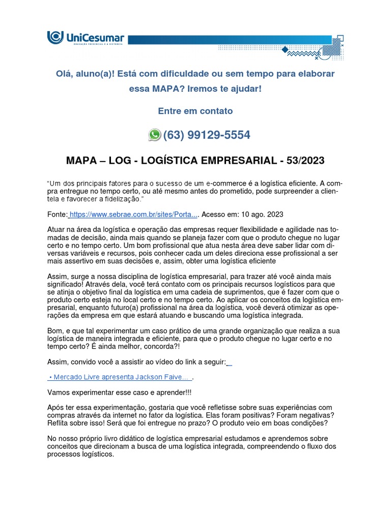 Mapa - Log - Logística Empresarial - 53/2023 | PDF | Logística | Cadeia ...