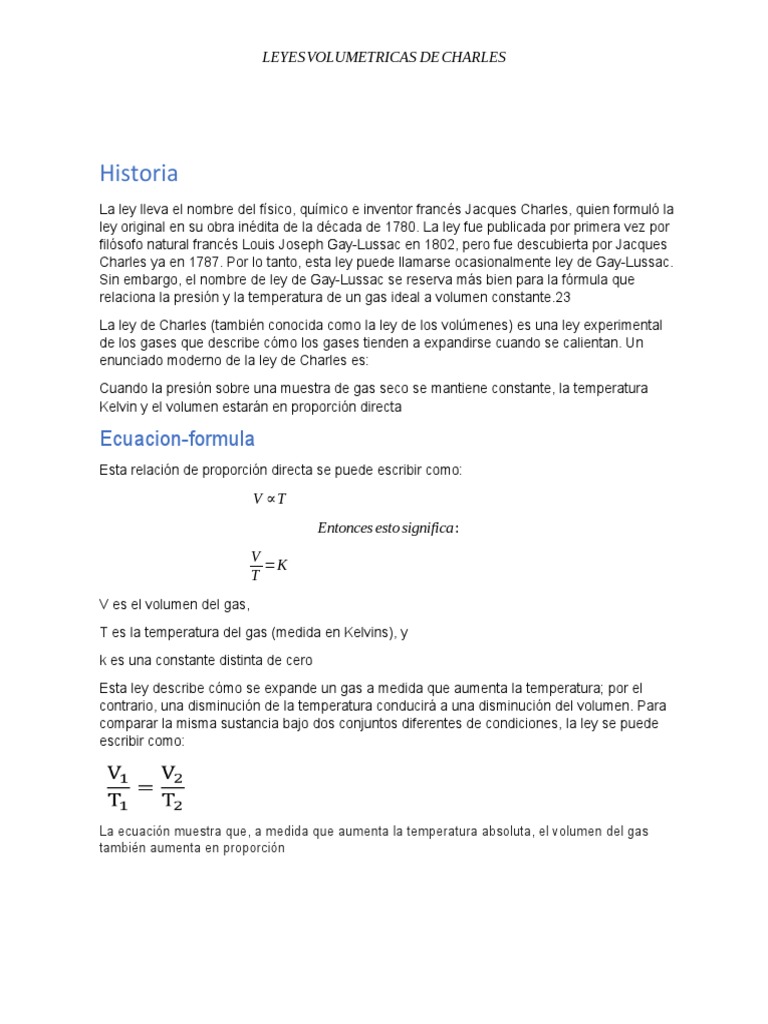 Ley de Charles: Historia y Fórmulas | PDF | Gases | Física Matemática