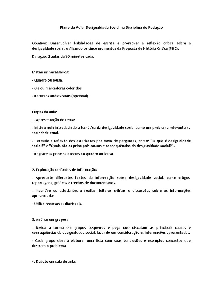 Aula de Redação: Desigualdade Social | PDF | Carreira e Crescimento | Arte