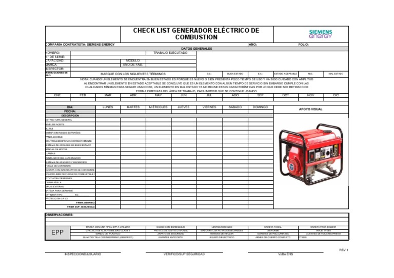 Check List Generador Eléctrico | PDF | Bienes manufacturados