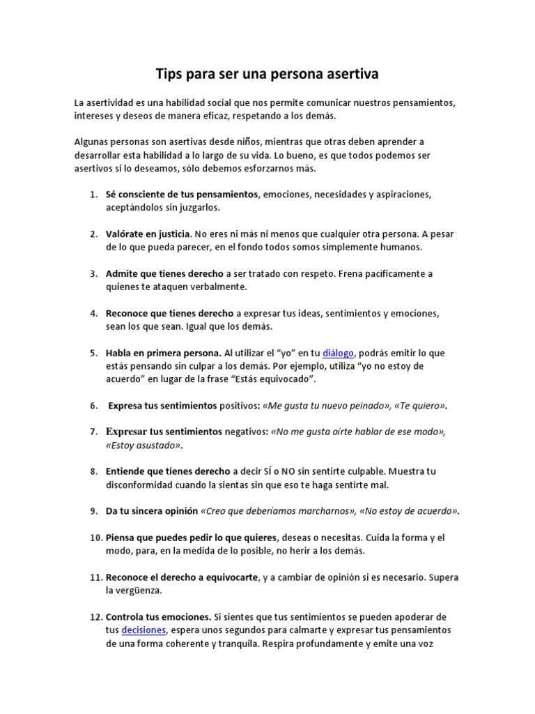 MC Tips para Ser Una Persona Asertiva | PDF