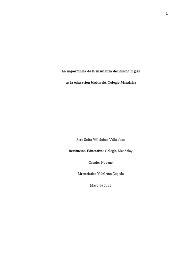 La importancia de la enseñanza del idioma inglés 1 | PDF | Enseñando ...