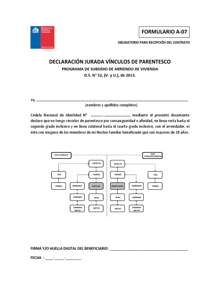 Declaración Jurada de Parentesco | PDF