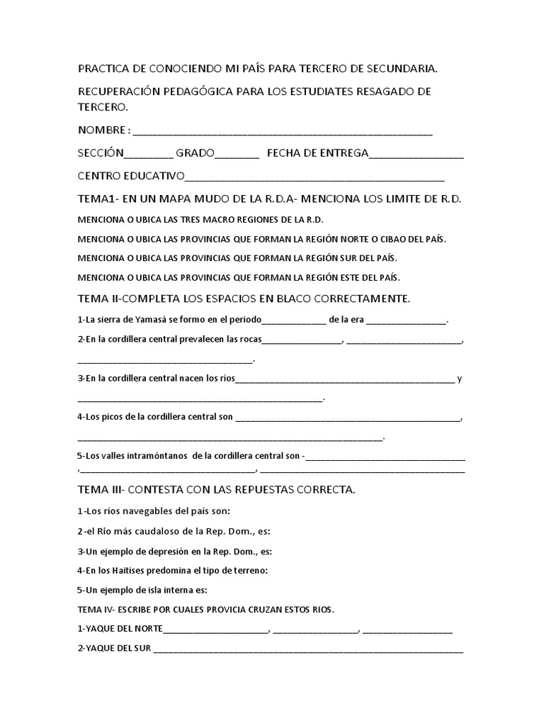 Práctica: Conociendo mi País RD | PDF | República Dominicana | Entorno ...