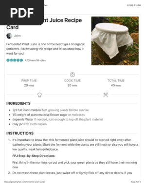 Fermented Plant Juice Recipe Card - Sprouting Fam