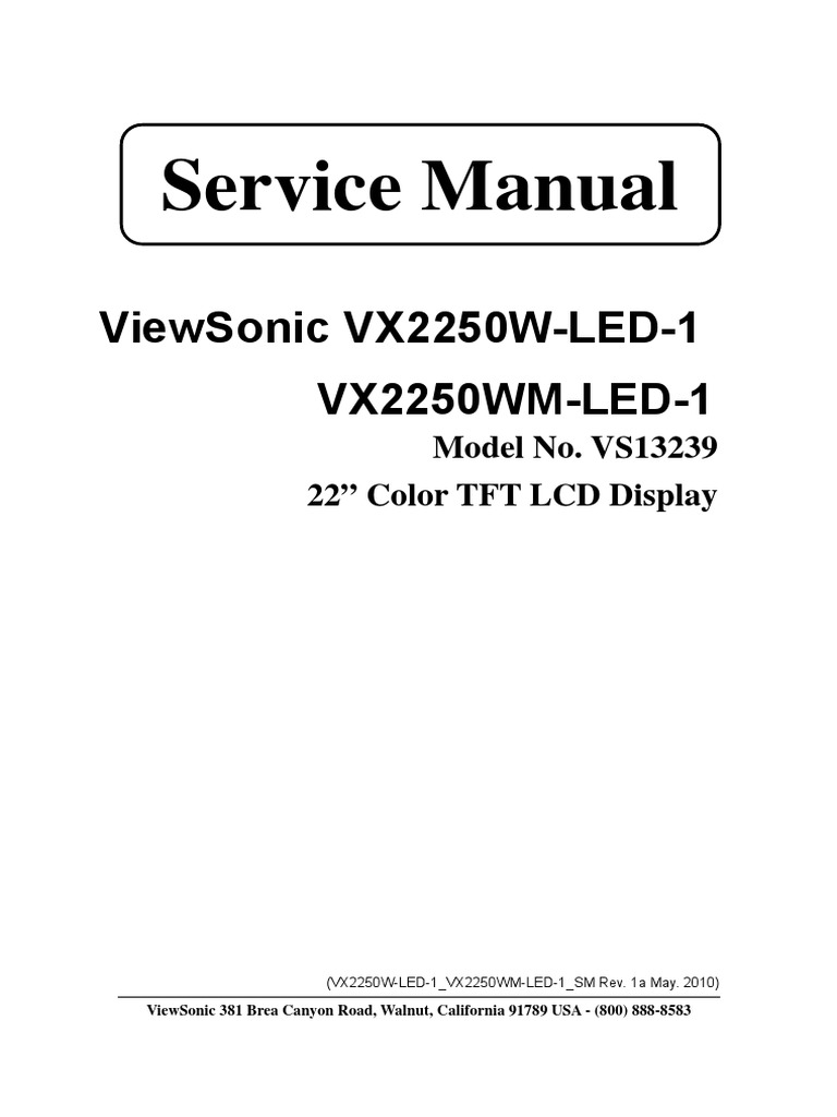 Service Manual Viewsonic - Vx2250w-Led-1 - Vx2250wm-Led-1-Vs13239 | PDF ...