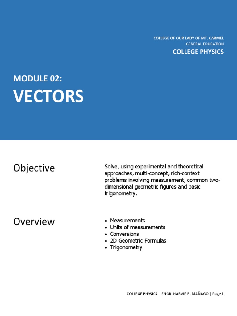 Vectors in College Physics Module 2 | PDF | Euclidean Vector | Scalar ...