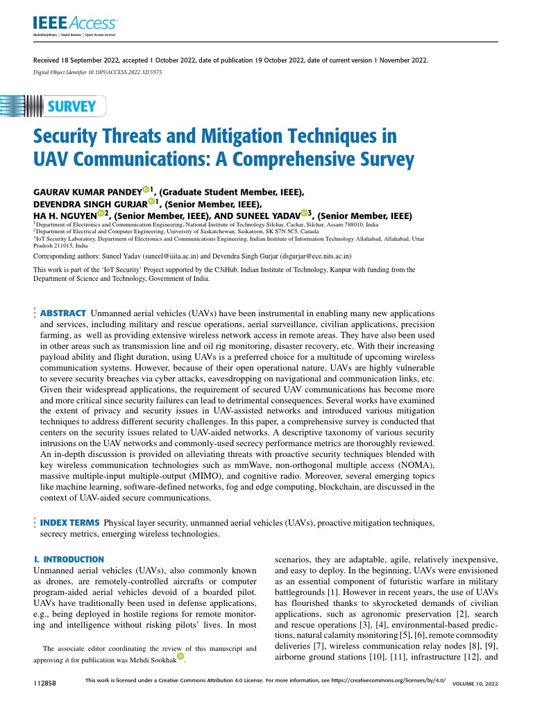 Security Threats and Mitigation Techniques in UAV Communications A ...