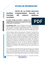 El Ayuntamiento de La Zubia Denuncia Posibles Irregularidades Durante El Mandato Del Anterior Gobierno Socialista