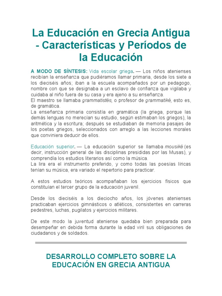 Educación en la Antigua Grecia | PDF | Antigua Grecia | Esparta