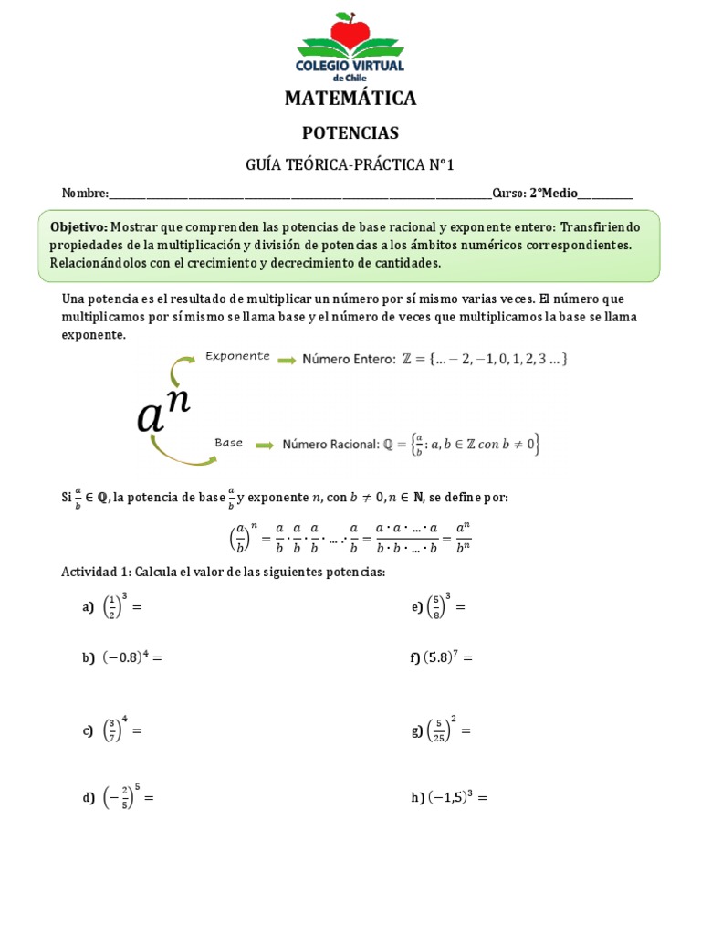 001 U1 2m Matemática Teórica Práctica Potencias Pdf Exponenciación