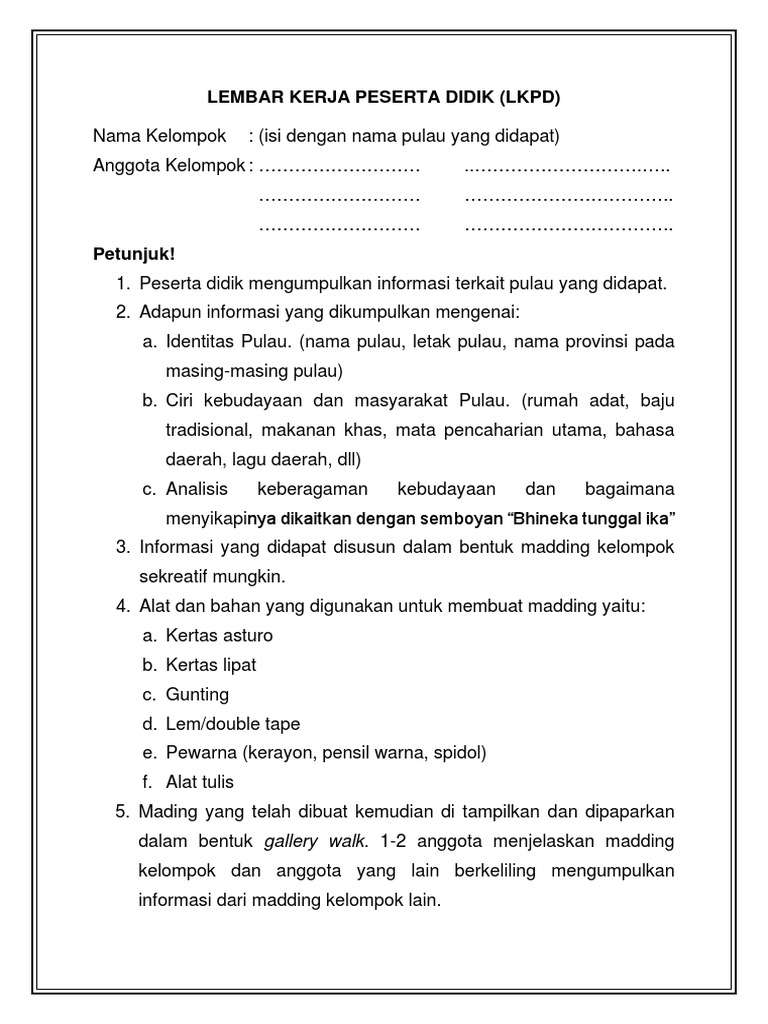 Contoh LKPD untuk Proyek Pulau | PDF | Ilmu Sosial | Seni