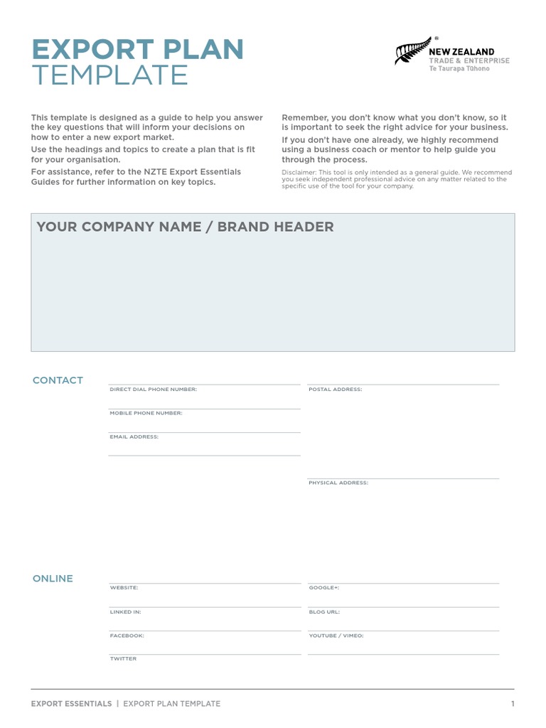 Export Plan Template C9ui Pdf Exports Marketing