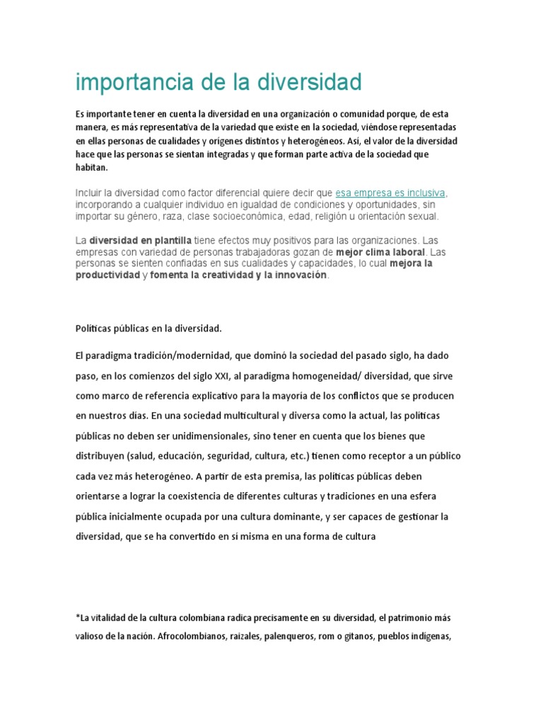 Importancia de la Diversidad Cultural | PDF | Sociedad | Nación