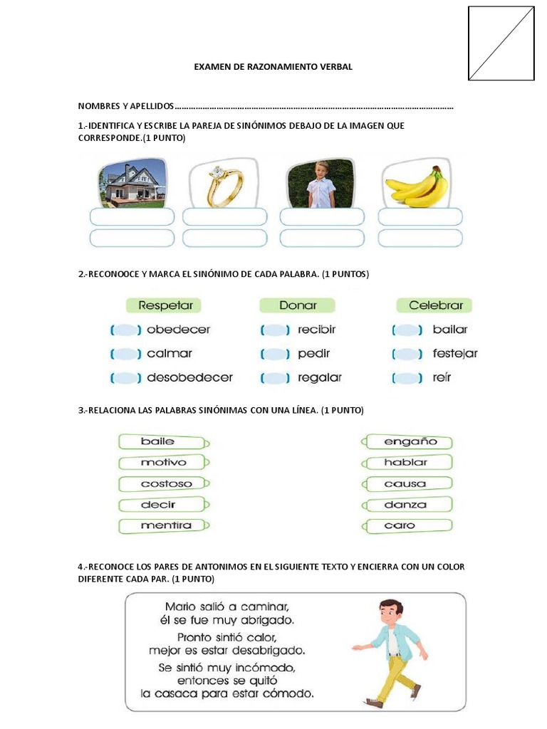 Examen de Razonamiento Verbal | PDF | Artes del Lenguaje y Comunicación ...